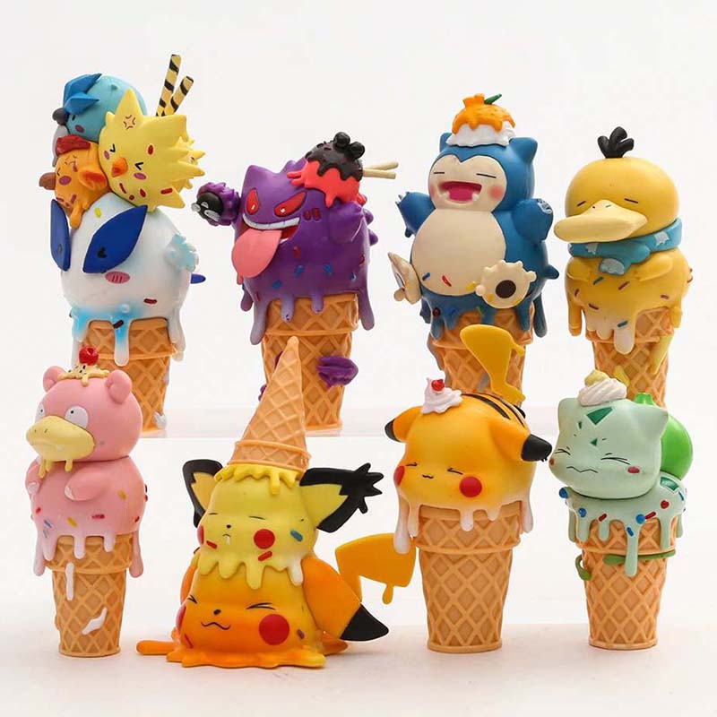 Anime Pokemon Ice Cream Action Figure Model Mini Toy 8pcs