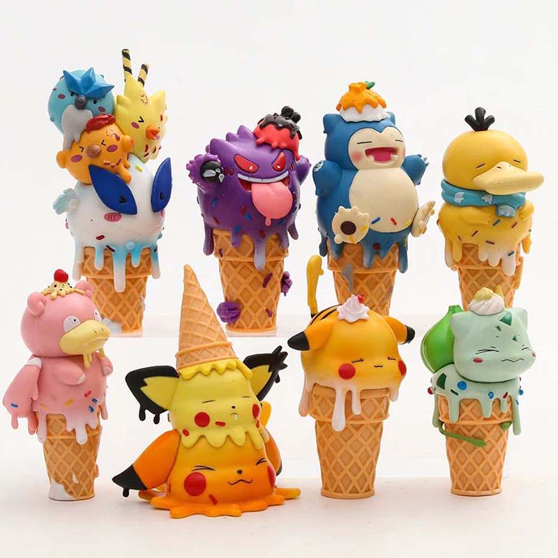 Anime Pokemon Ice Cream Action Figure Model Mini Toy 8pcs