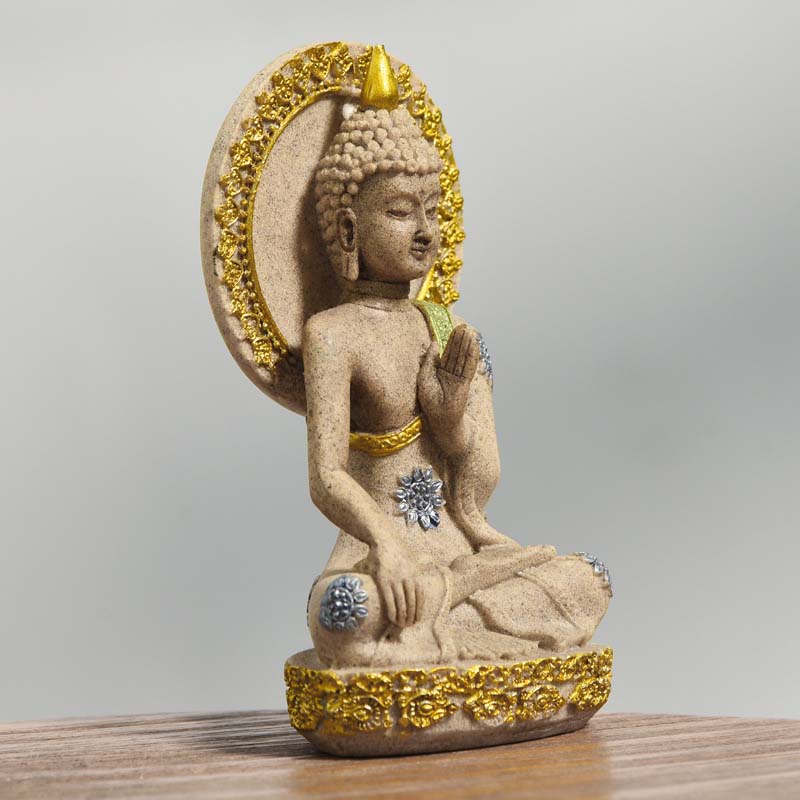 Nature Sandstone Thai Style Shakyamuni Buddha Statue 12cm