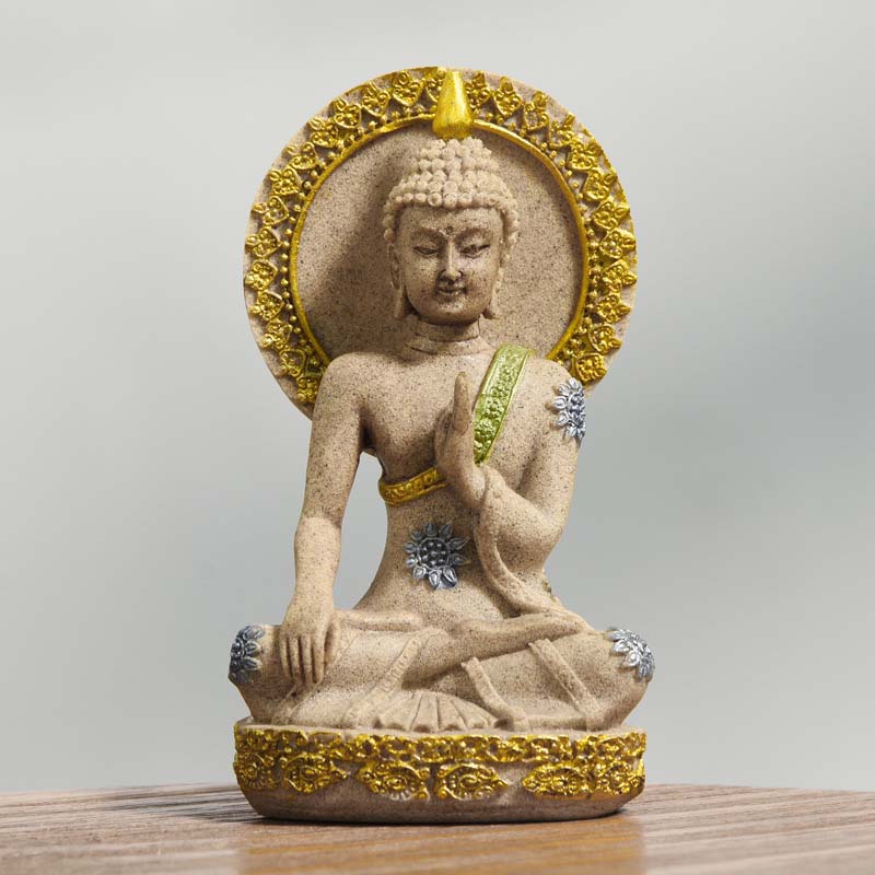 Nature Sandstone Thai Style Shakyamuni Buddha Statue 12cm