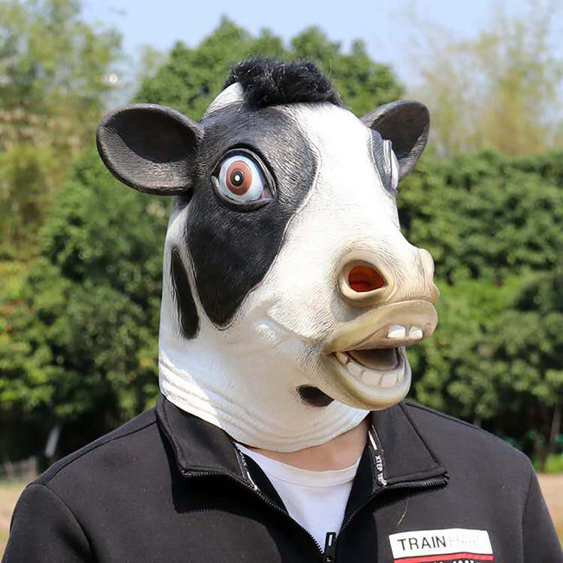 Animal Black Cow Face Mask Halloween Full Head Cosplay Prop