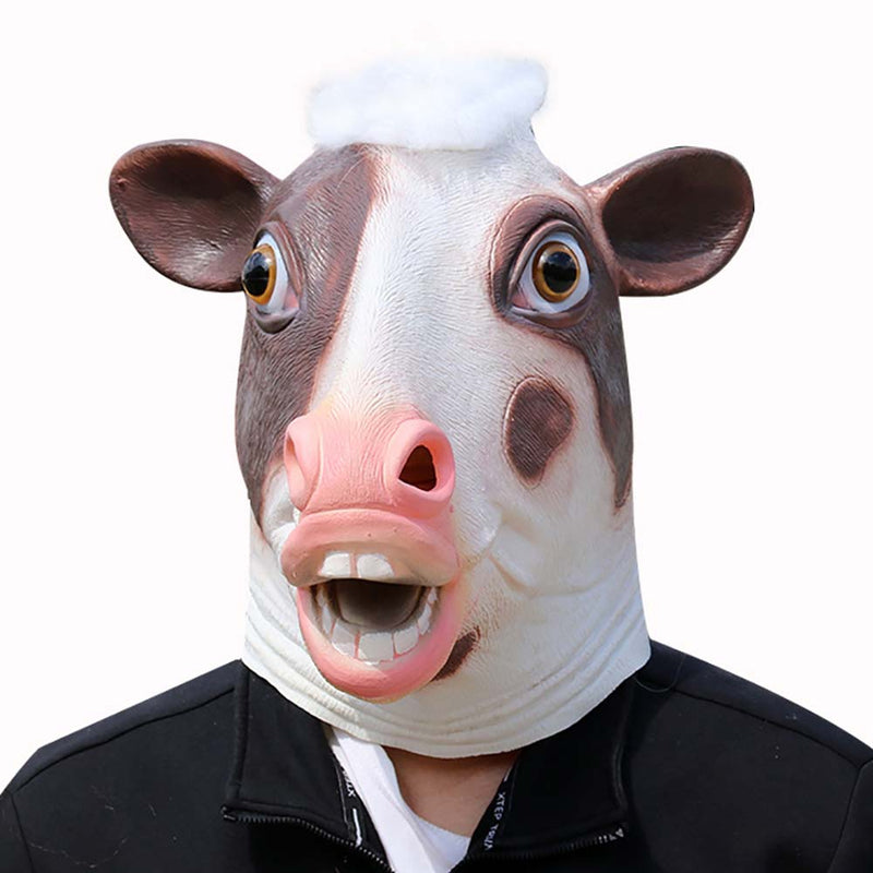 Animal Pink Cow Face Mask Halloween Full Head Cosplay Prop