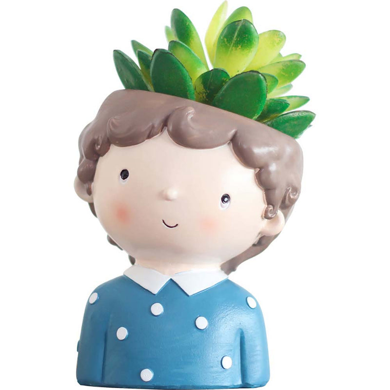 Curly Boy Action Figure Model Flower Plants Pot Home Decoration