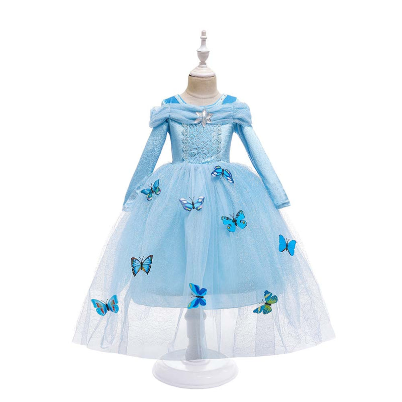 Frozen Long Sleeves Princess Dress Children Birthday Christmas Costume Blue