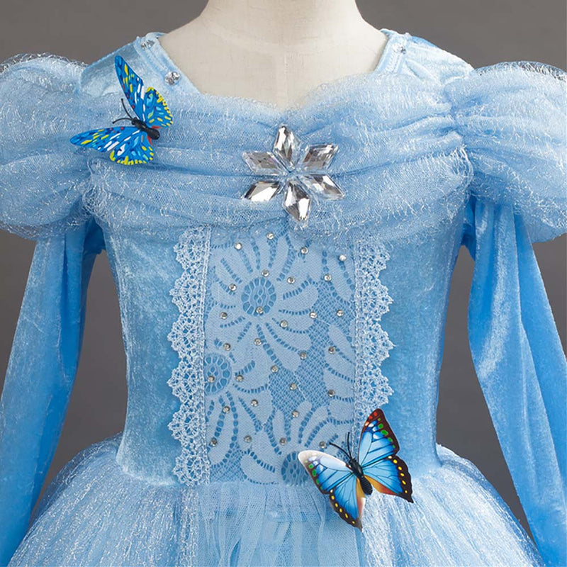 Frozen Long Sleeves Princess Dress Children Birthday Christmas Costume Blue