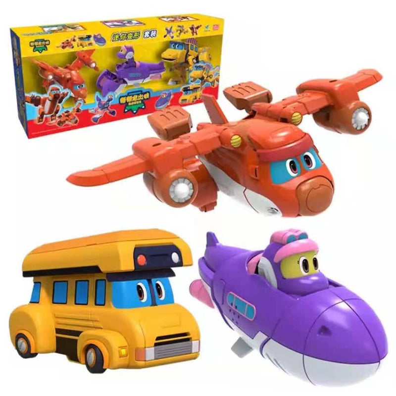 Gogo Dino Action Figure Transformation Bus Airplane Submarine Kids Toy