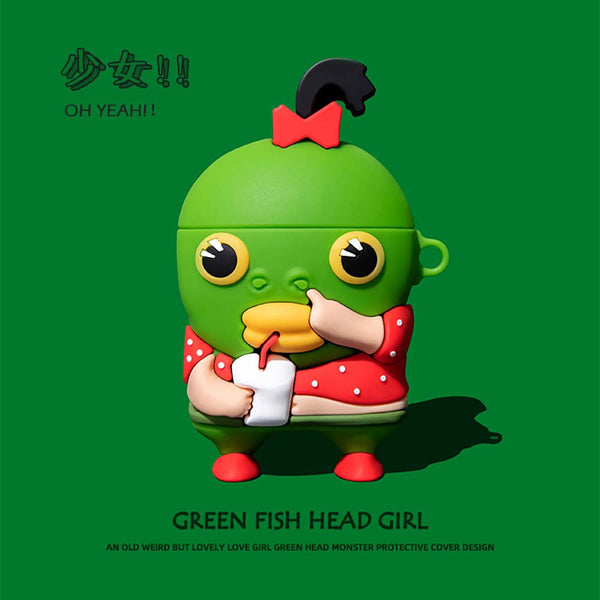 Green Fish Girl Cartoon Apple Airpods Case Fun Gift