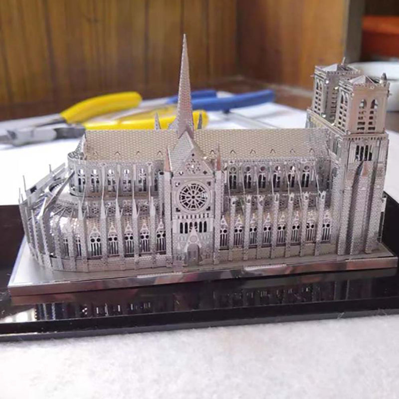 Noire Dame Cathedral Paris Silvery 3D Model Metal Puzzle DIY Assembled Toy Decorations - Toysoff.com