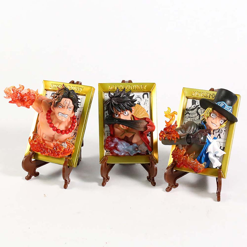One Piece Luffy Ace Sabo Photo Frame Action Figure Toy 3pcs 10cm