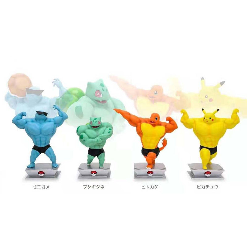 Pokemon Muscle Man Show Pikachu Charmander Squirtle Bulbasaur Action Figure Funny Toy 19cm