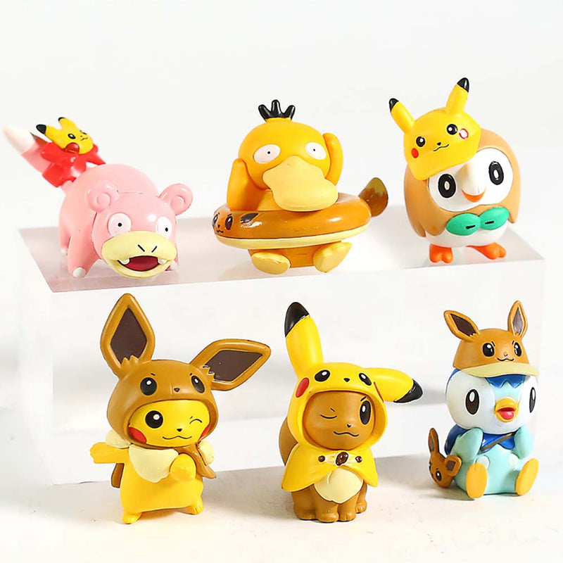 Pokemon Pikachu Eevee Psyduck Slowpoke Rowlet Piplup Mini Action Figure 6pcs 5cm