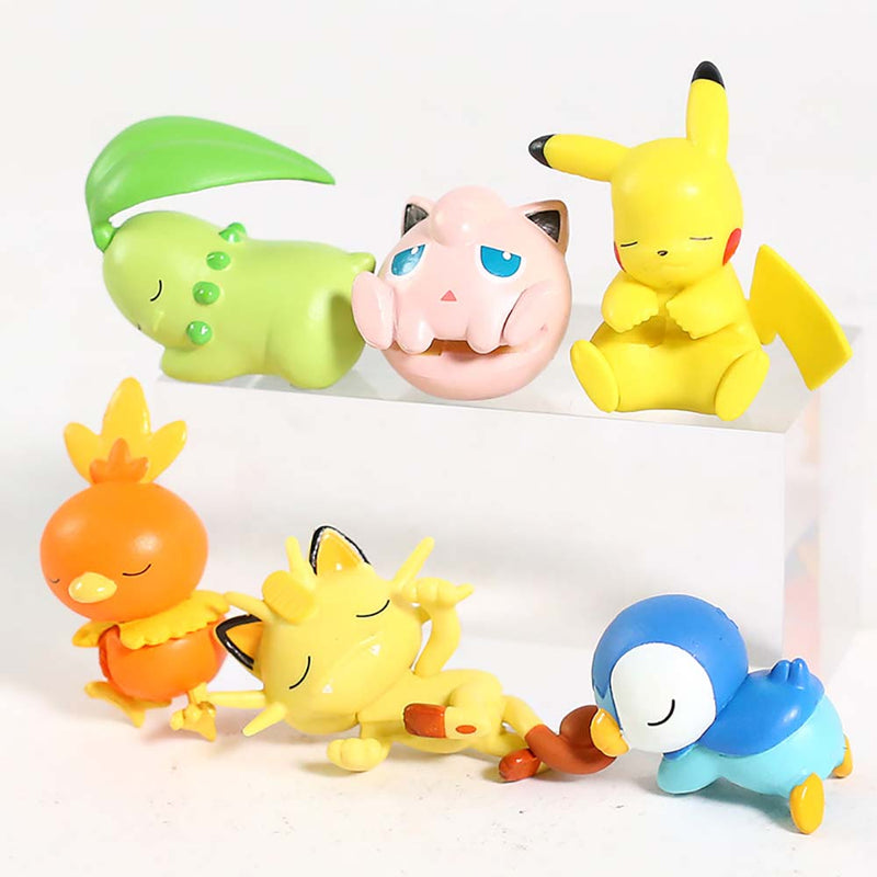 Pokemon Sleeping Pikachu on The Cable Action Figure Funny Toy 6pcs