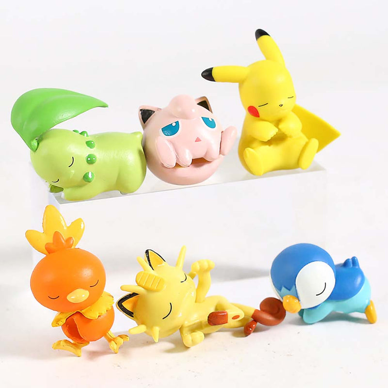Pokemon Sleeping Pikachu on The Cable Action Figure Funny Toy 6pcs