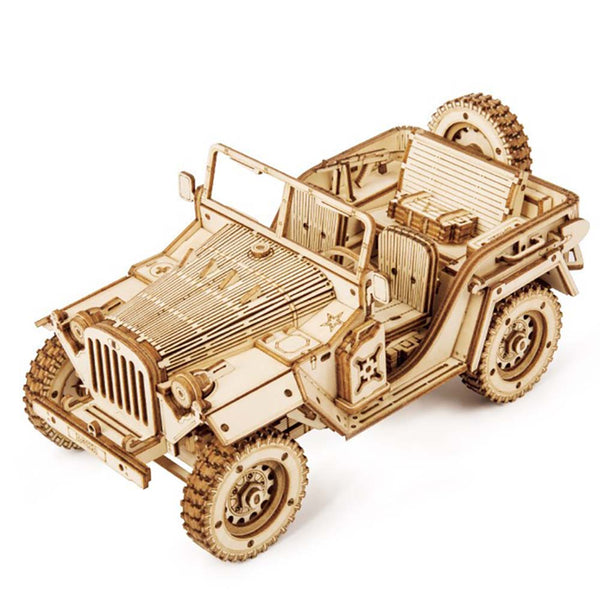 Retro DIY Movable 3D Army Jeep Car Model Wooden Puzzle Game Assembly Toy - Toysoff.com