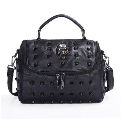 Rivet Skull Design Women PU Leather Messenger Handbag Shoulder Bag Black - Toysoff.com