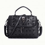 Rivet Skull Design Women PU Leather Messenger Handbag Shoulder Bag Black - Toysoff.com