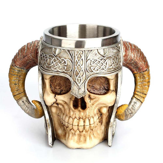 Stainless Steel Skull Mug Viking Drinking Cup Beer Coffee Mug Tea Cup 600ml - Toysoff.com