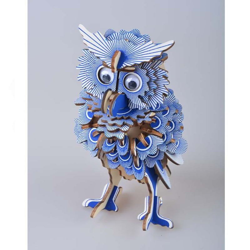 Wooden Puzzle Blue Owl Animal Art 3D Model DIY Assembly Toy - Toysoff.com