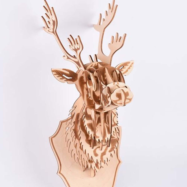 Wooden Puzzle Deer Head Trophy Animal Art 3D Model DIY Assembly Toy - Toysoff.com