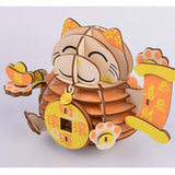Wooden Puzzle Lucky Cat Animal 3D Model DIY Assembly Toy - Toysoff.com