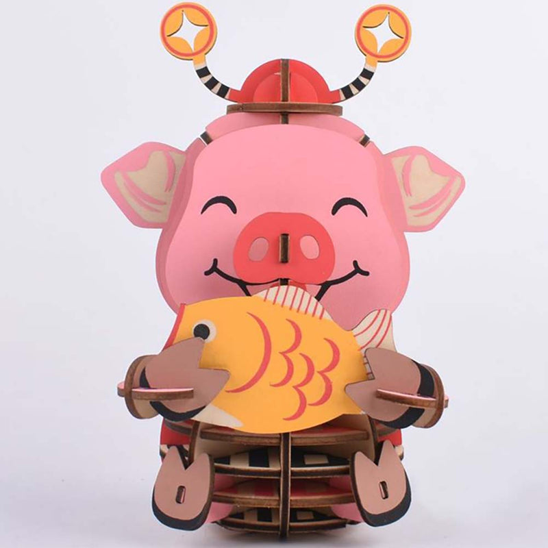 Wooden Puzzle Lucky Pig Animal 3D Model DIY Assembly Toy - Toysoff.com