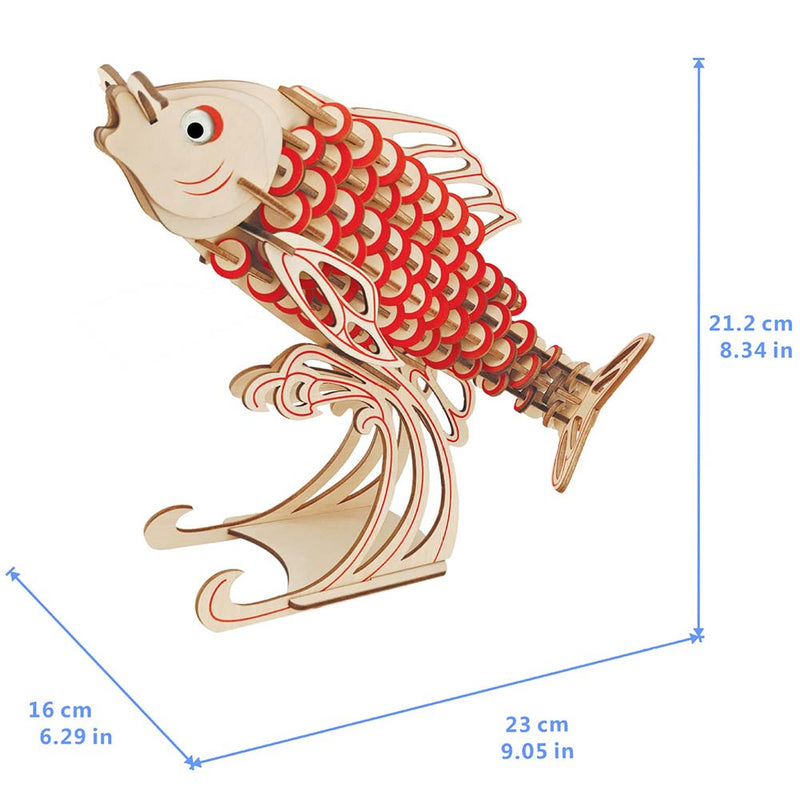 Wooden Puzzle Red Carp Animal 3D Model DIY Assembly Toy - Toysoff.com